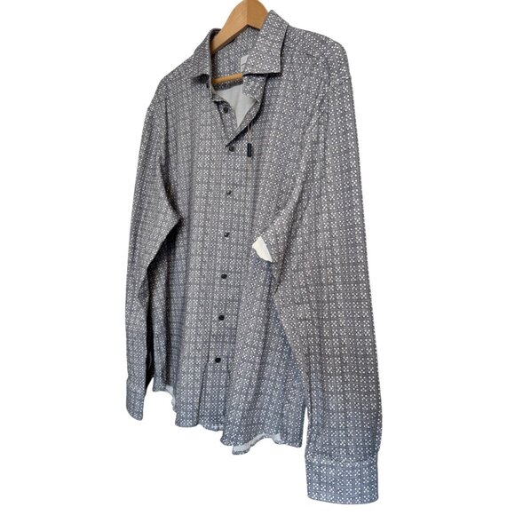 Emanuel Berg Modern 4 Flex Stretch Size XXL 18" Sport Shirt Grey Floral Pattern - Picture 6 of 8